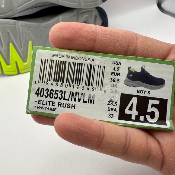 SKETCHERS Kids 4.5 Elite Rush Slip on Running Shoes Navy/Neon Green - Picture 8 of 8